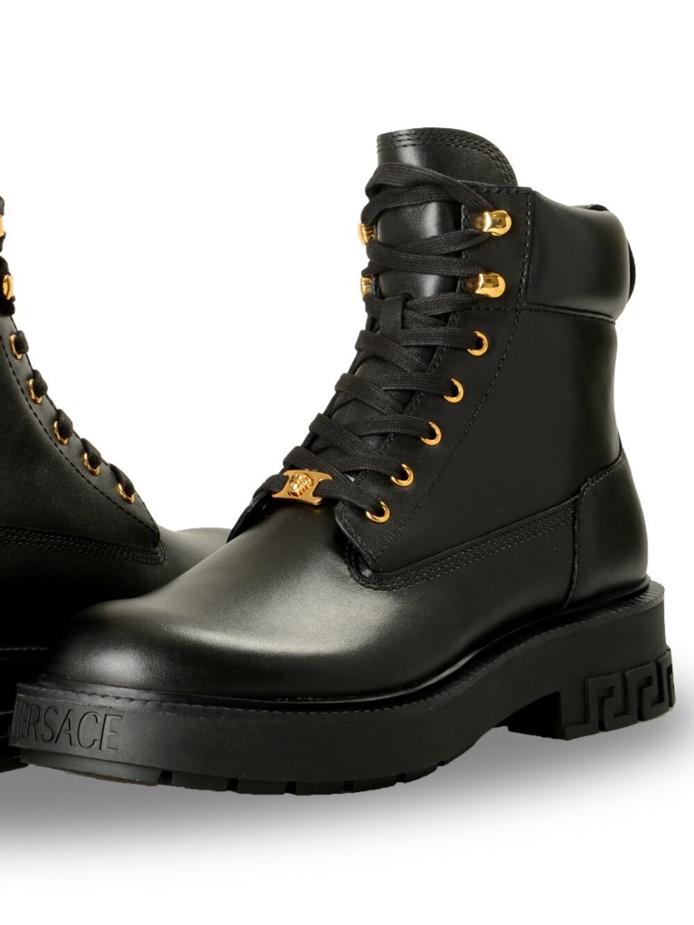 Versace Men's Black Leather Lace Up Boots Shoes US 6 IT 39